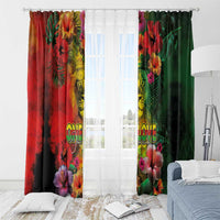 Hawaiian Reggae Window Curtain Tropical Plants and Tribal Kakau Tattoo-One Love Jawaiian LT03 - Polynesian Pride