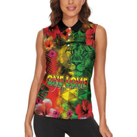 Hawaiian Reggae Women Sleeveless Polo Shirt Tropical Plants and Tribal Kakau Tattoo-One Love Jawaiian LT03 - Polynesian Pride