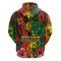 Hawaiian Reggae Zip Hoodie Tropical Plants and Tribal Kakau Tattoo-One Love Jawaiian LT03 - Polynesian Pride