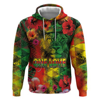 Hawaiian Reggae Zip Hoodie Tropical Plants and Tribal Kakau Tattoo-One Love Jawaiian LT03 Pullover Hoodie Reggae - Polynesian Pride