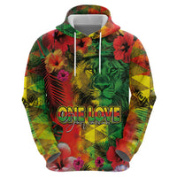 Hawaiian Reggae Zip Hoodie Tropical Plants and Tribal Kakau Tattoo-One Love Jawaiian LT03 - Polynesian Pride