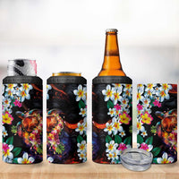 Hawaiian Lei Day 4 in 1 Can Cooler Tumbler Colorful Plumeria and Volcanic Turtle with Abstract Lava Texture LT03 - Polynesian Pride