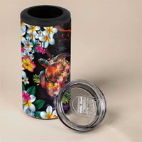 Hawaiian Lei Day 4 in 1 Can Cooler Tumbler Colorful Plumeria and Volcanic Turtle with Abstract Lava Texture LT03 - Polynesian Pride