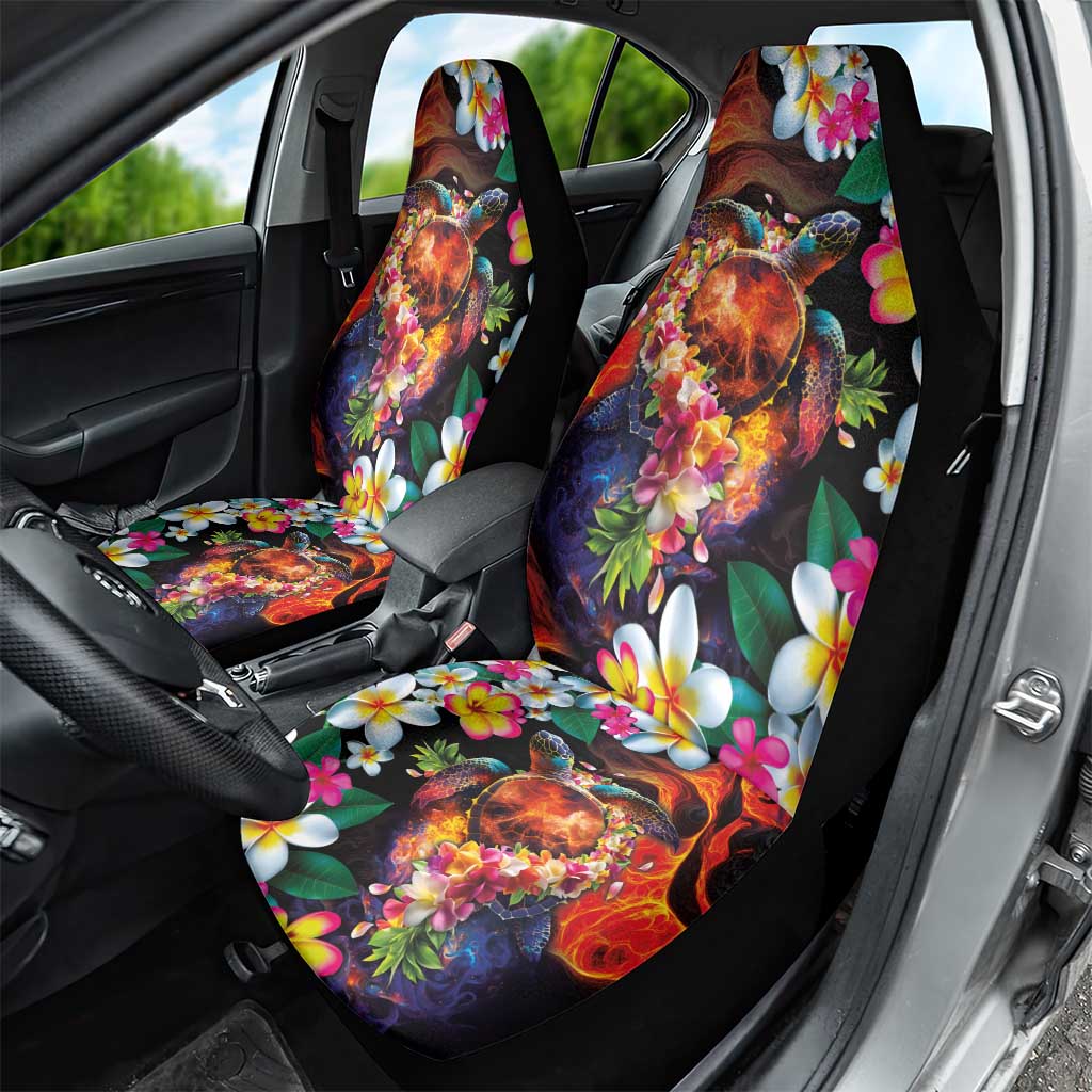 Hawaiian Lei Day Car Seat Cover Colorful Plumeria and Volcanic Turtle with Abstract Lava Texture LT03 - Polynesian Pride