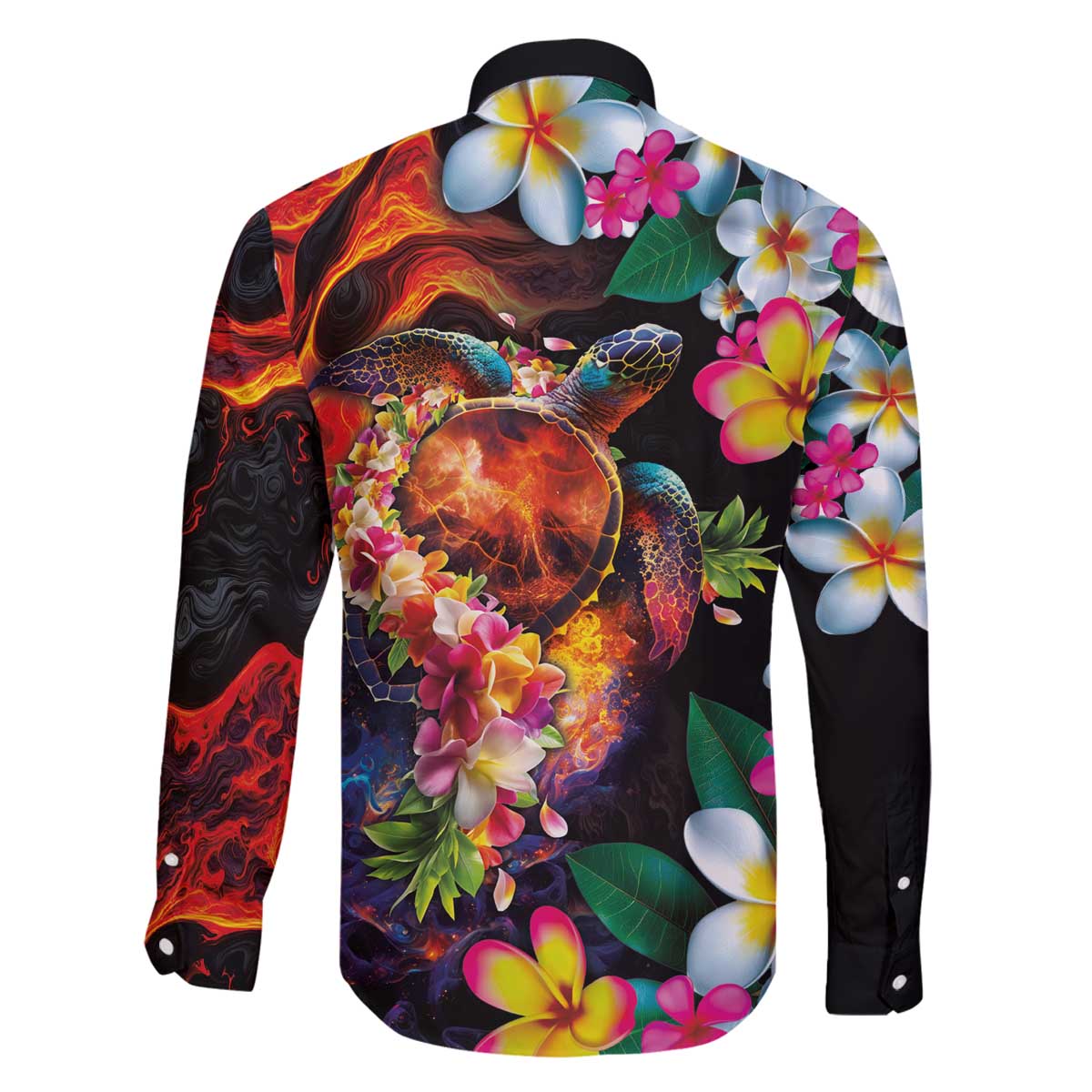Hawaiian Lei Day Family Matching Off The Shoulder Long Sleeve Dress and Hawaiian Shirt Colorful Plumeria and Volcanic Turtle with Abstract Lava Texture LT03 - Polynesian Pride