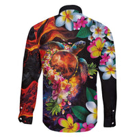Hawaiian Lei Day Family Matching Off Shoulder Short Dress and Hawaiian Shirt Colorful Plumeria and Volcanic Turtle with Abstract Lava Texture LT03 - Polynesian Pride