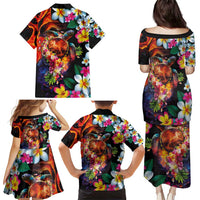 Hawaiian Lei Day Family Matching Puletasi and Hawaiian Shirt Colorful Plumeria and Volcanic Turtle with Abstract Lava Texture LT03 - Polynesian Pride