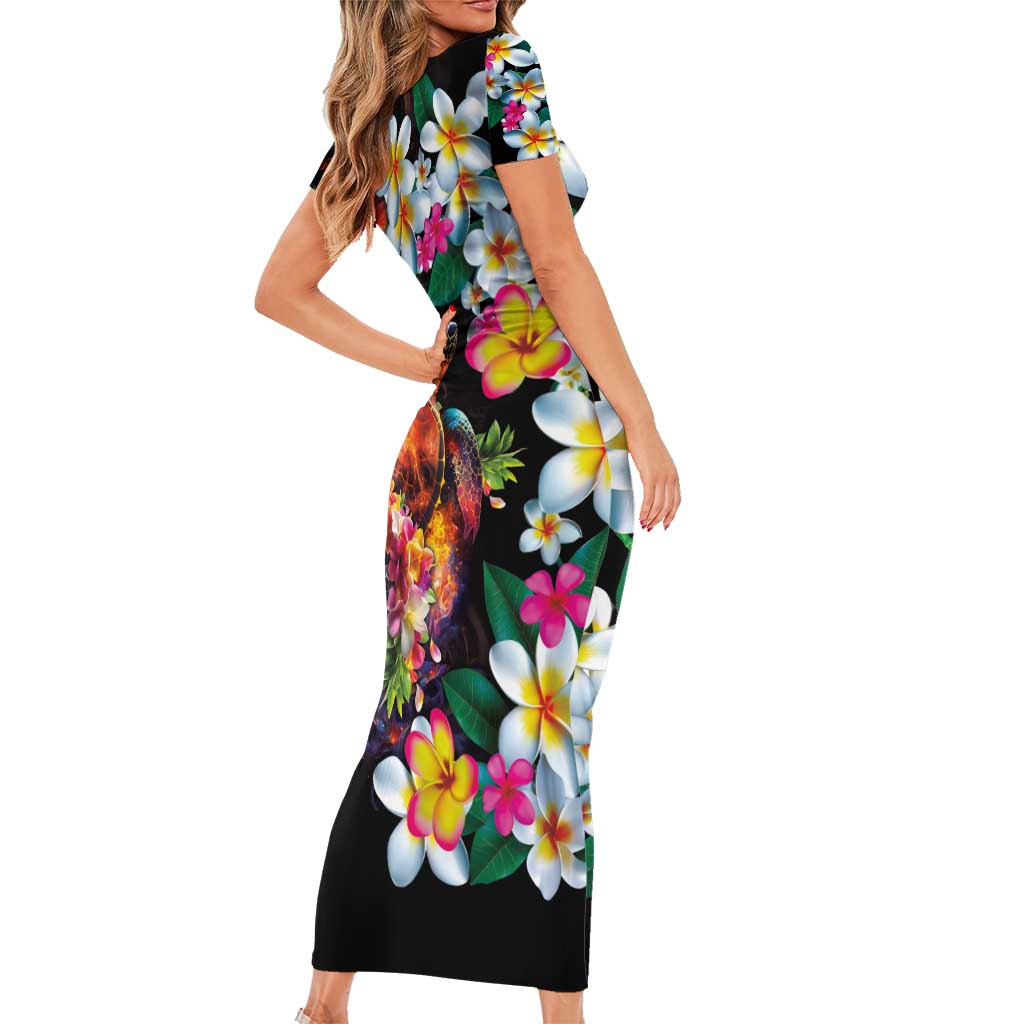Hawaiian Lei Day Family Matching Short Sleeve Bodycon Dress and Hawaiian Shirt Colorful Plumeria and Volcanic Turtle with Abstract Lava Texture LT03 - Polynesian Pride