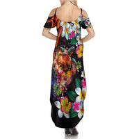 Hawaiian Lei Day Family Matching Summer Maxi Dress and Hawaiian Shirt Colorful Plumeria and Volcanic Turtle with Abstract Lava Texture LT03 - Polynesian Pride