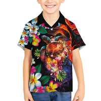 Hawaiian Lei Day Family Matching Tank Maxi Dress and Hawaiian Shirt Colorful Plumeria and Volcanic Turtle with Abstract Lava Texture LT03 Son's Shirt Black - Polynesian Pride