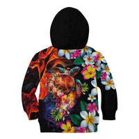 Hawaiian Lei Day Kid Hoodie Colorful Plumeria and Volcanic Turtle with Abstract Lava Texture LT03 - Polynesian Pride