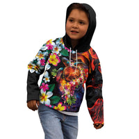 Hawaiian Lei Day Kid Hoodie Colorful Plumeria and Volcanic Turtle with Abstract Lava Texture LT03 - Polynesian Pride