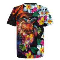 Hawaiian Lei Day Rugby Jersey Colorful Plumeria and Volcanic Turtle with Abstract Lava Texture LT03 - Polynesian Pride