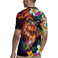 Hawaiian Lei Day Rugby Jersey Colorful Plumeria and Volcanic Turtle with Abstract Lava Texture LT03 - Polynesian Pride
