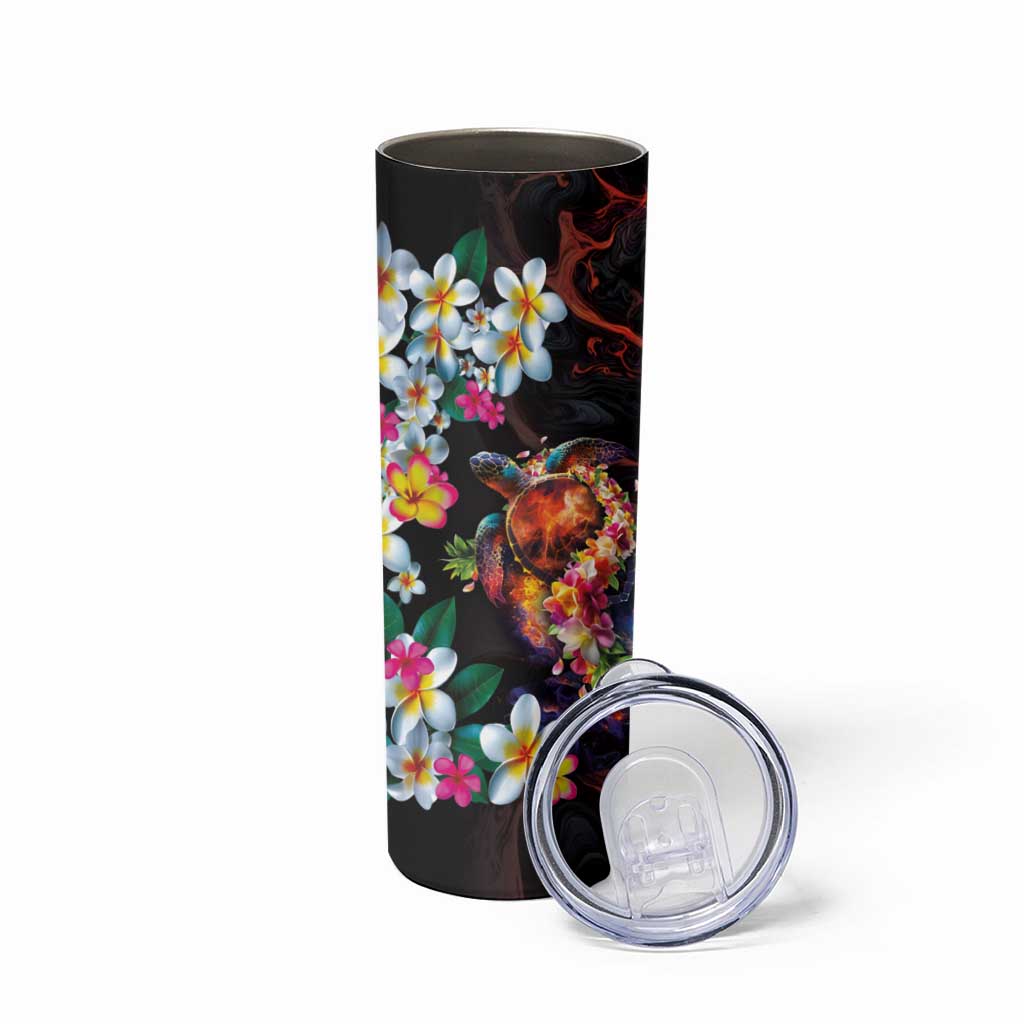 Hawaiian Lei Day Skinny Tumbler Colorful Plumeria and Volcanic Turtle with Abstract Lava Texture LT03 - Polynesian Pride