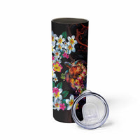 Hawaiian Lei Day Skinny Tumbler Colorful Plumeria and Volcanic Turtle with Abstract Lava Texture LT03 - Polynesian Pride