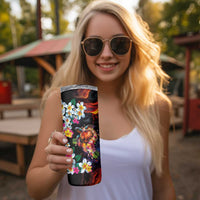 Hawaiian Lei Day Skinny Tumbler Colorful Plumeria and Volcanic Turtle with Abstract Lava Texture LT03 - Polynesian Pride