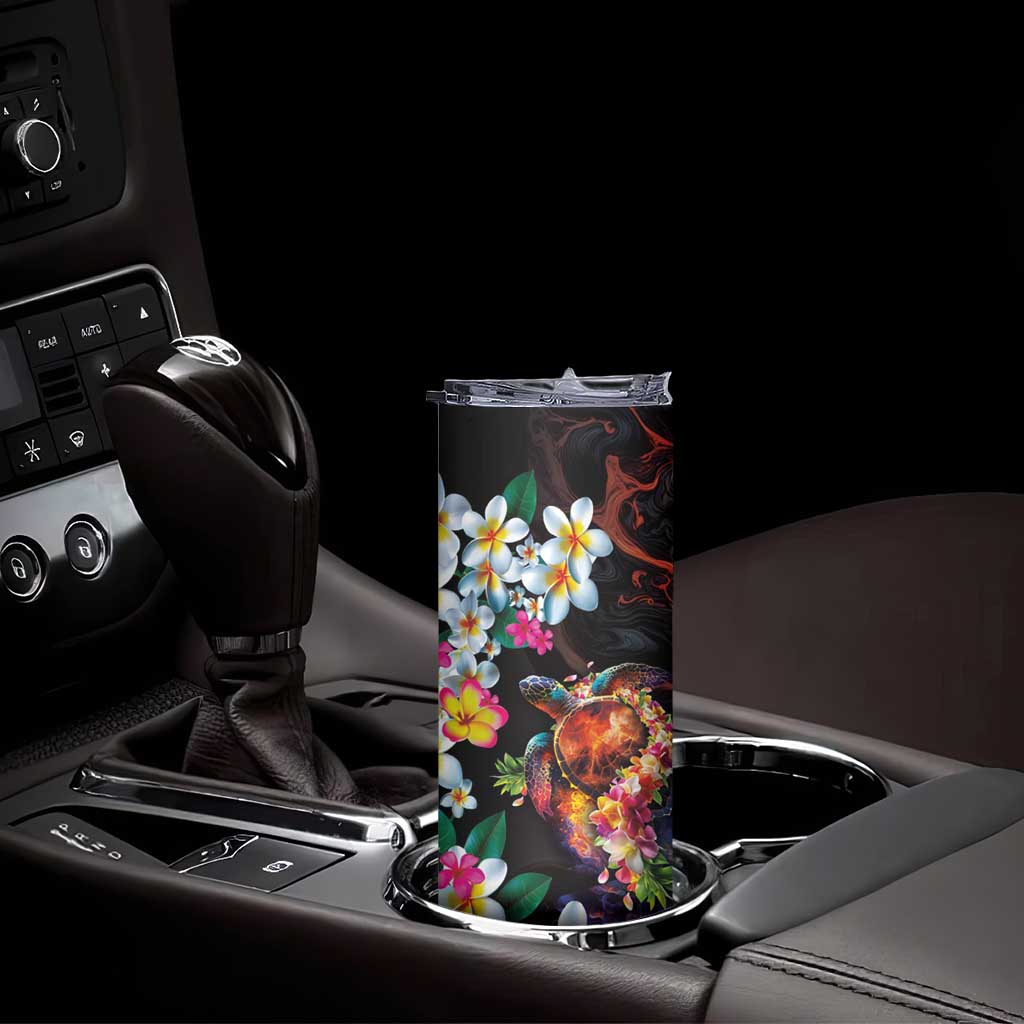 Hawaiian Lei Day Skinny Tumbler Colorful Plumeria and Volcanic Turtle with Abstract Lava Texture LT03 - Polynesian Pride
