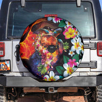Hawaiian Lei Day Spare Tire Cover Colorful Plumeria and Volcanic Turtle with Abstract Lava Texture LT03 Black - Polynesian Pride