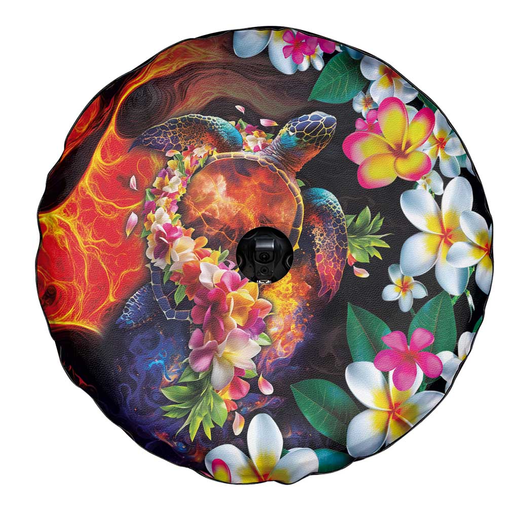 Hawaiian Lei Day Spare Tire Cover Colorful Plumeria and Volcanic Turtle with Abstract Lava Texture LT03 - Polynesian Pride