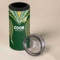 Custom Cook Island Rugby League 2025 4 in 1 Can Cooler Tumbler Tatau Tribal Pattern-Special Edition Green Color LT03 - Polynesian Pride