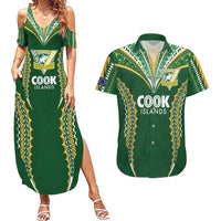 Custom Cook Islands Rugby League Couples Matching Summer Maxi Dress and Hawaiian Shirt Tatau Tribal Pattern-Special Edition Green Color LT03 Green-Yellow - Polynesian Pride