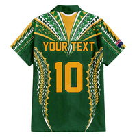 Custom Cook Islands Rugby League Family Matching Long Sleeve Bodycon Dress and Hawaiian Shirt Tatau Tribal Pattern-Special Edition Green Color LT03 - Polynesian Pride