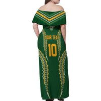 Custom Cook Islands Rugby League Family Matching Off Shoulder Maxi Dress and Hawaiian Shirt Tatau Tribal Pattern-Special Edition Green Color LT03 - Polynesian Pride