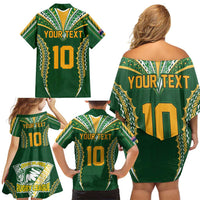 Custom Cook Islands Rugby League Family Matching Off Shoulder Short Dress and Hawaiian Shirt Tatau Tribal Pattern-Special Edition Green Color LT03 - Polynesian Pride