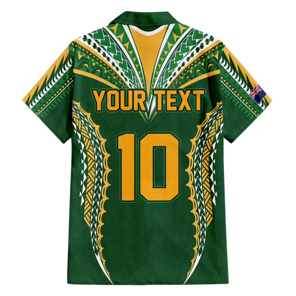 Custom Cook Islands Rugby League Family Matching Off Shoulder Short Dress and Hawaiian Shirt Tatau Tribal Pattern-Special Edition Green Color LT03 - Polynesian Pride