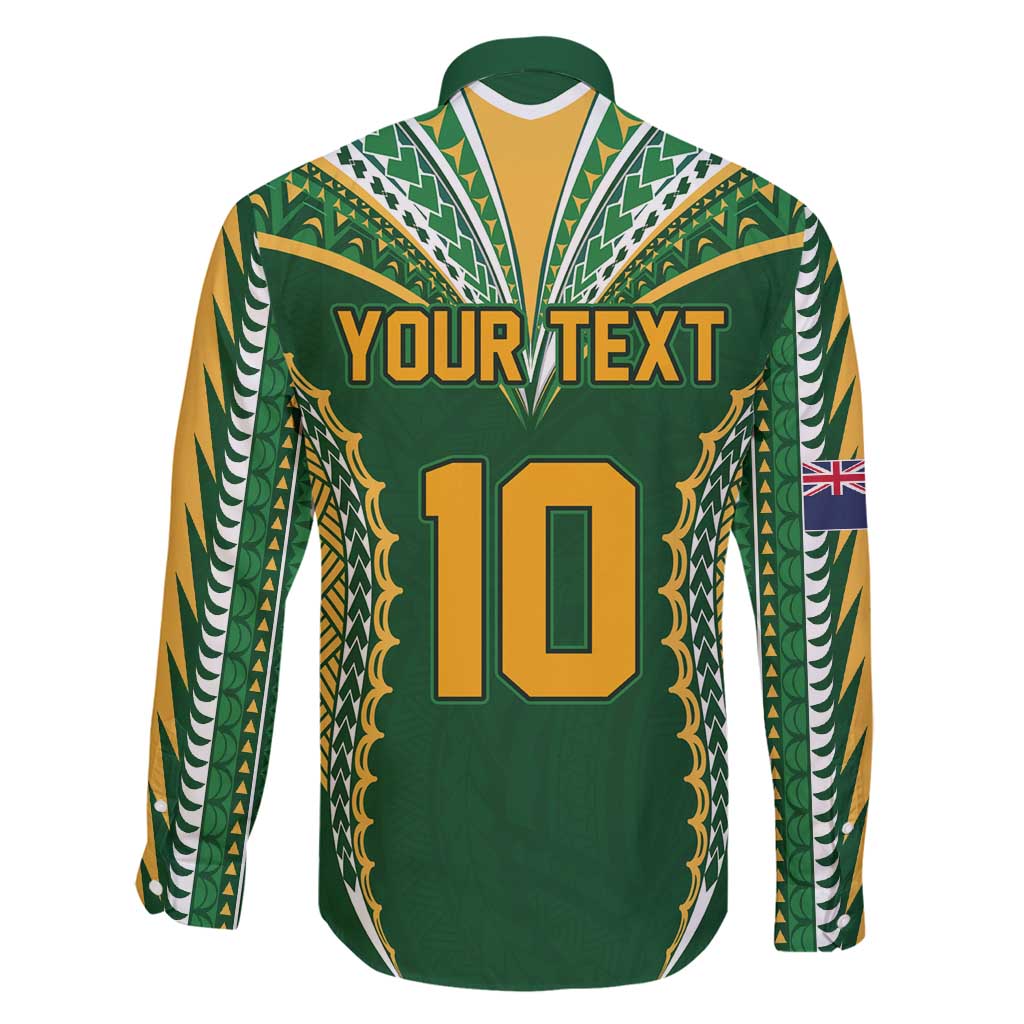 Custom Cook Islands Rugby League Family Matching Off Shoulder Short Dress and Hawaiian Shirt Tatau Tribal Pattern-Special Edition Green Color LT03 - Polynesian Pride