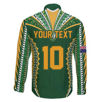 Custom Cook Islands Rugby League Family Matching Off Shoulder Short Dress and Hawaiian Shirt Tatau Tribal Pattern-Special Edition Green Color LT03 - Polynesian Pride