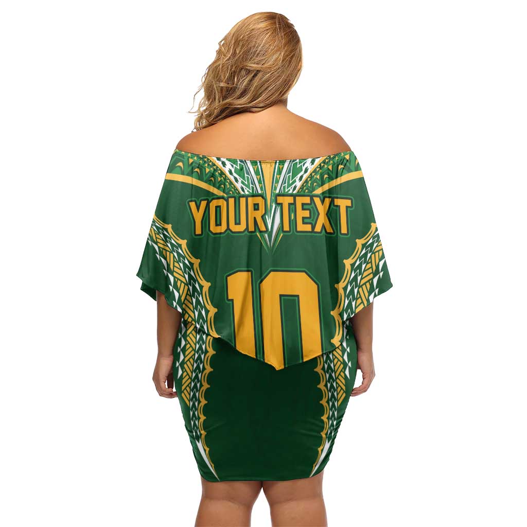 Custom Cook Islands Rugby League Family Matching Off Shoulder Short Dress and Hawaiian Shirt Tatau Tribal Pattern-Special Edition Green Color LT03 - Polynesian Pride