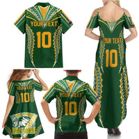 Custom Cook Islands Rugby League Family Matching Summer Maxi Dress and Hawaiian Shirt Tatau Tribal Pattern-Special Edition Green Color LT03 - Polynesian Pride