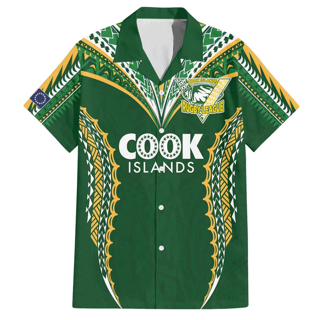 Custom Cook Islands Rugby League Family Matching Tank Maxi Dress and Hawaiian Shirt Tatau Tribal Pattern-Special Edition Green Color LT03 Dad's Shirt - Short Sleeve Green-Yellow - Polynesian Pride