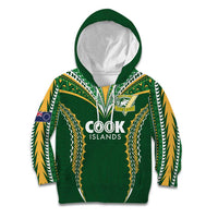Custom Cook Islands Rugby League Kid Hoodie Tatau Tribal Pattern-Special Edition Green Color LT03 Hoodie Green-Yellow - Polynesian Pride