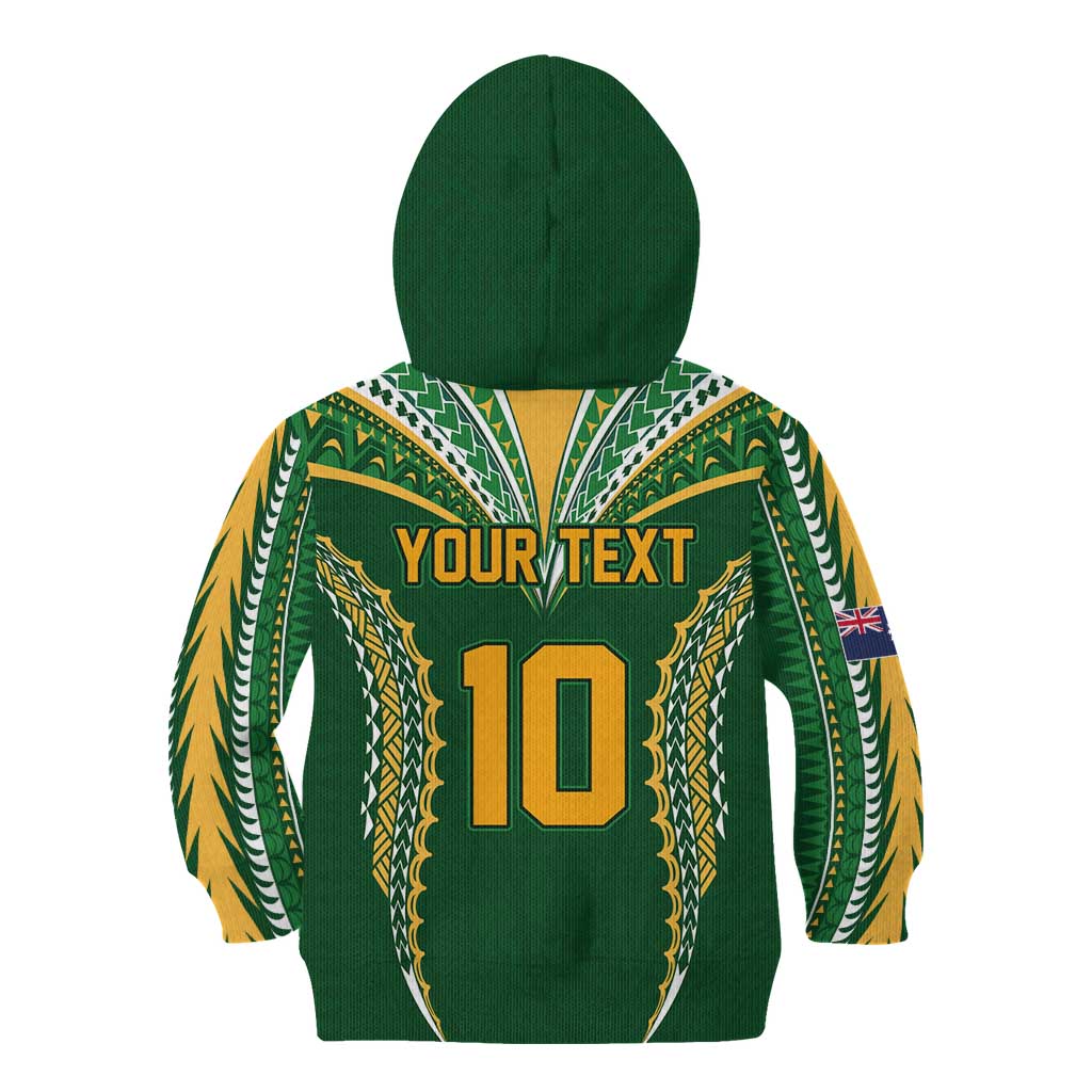 Custom Cook Islands Rugby League Kid Hoodie Tatau Tribal Pattern-Special Edition Green Color LT03 - Polynesian Pride