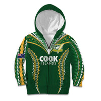 Custom Cook Islands Rugby League Kid Hoodie Tatau Tribal Pattern-Special Edition Green Color LT03 Zip Hoodie Green-Yellow - Polynesian Pride