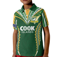 Custom Cook Islands Rugby League Kid Polo Shirt Tatau Tribal Pattern-Special Edition Green Color LT03 Kid Green-Yellow - Polynesian Pride