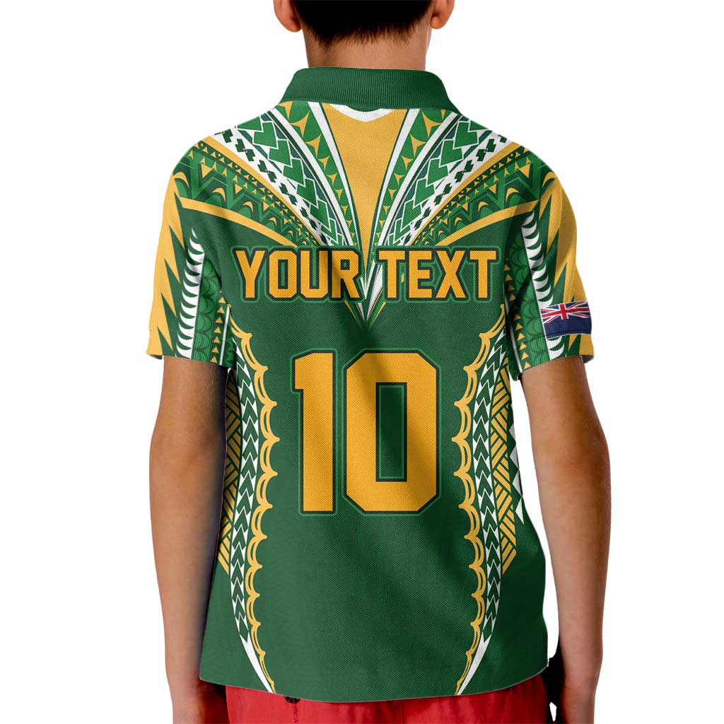 Custom Cook Islands Rugby League Kid Polo Shirt Tatau Tribal Pattern-Special Edition Green Color LT03 - Polynesian Pride
