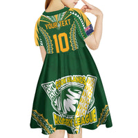 Custom Cook Islands Rugby League Kid Short Sleeve Dress Tatau Tribal Pattern-Special Edition Green Color LT03 - Polynesian Pride