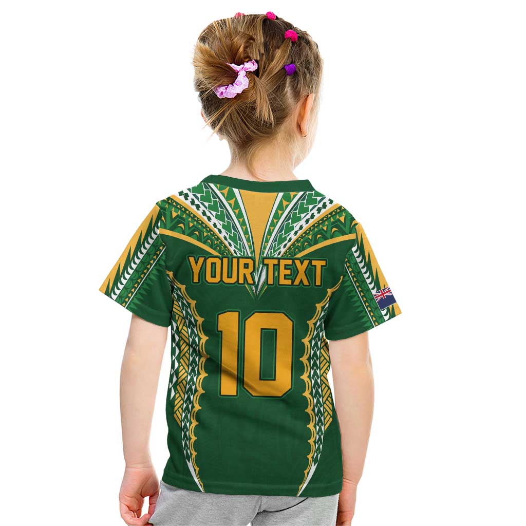 Custom Cook Islands Rugby League Kid T Shirt Tatau Tribal Pattern-Special Edition Green Color
