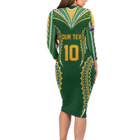 Custom Cook Islands Rugby League Long Sleeve Bodycon Dress Tatau Tribal Pattern-Special Edition Green Color LT03 - Polynesian Pride
