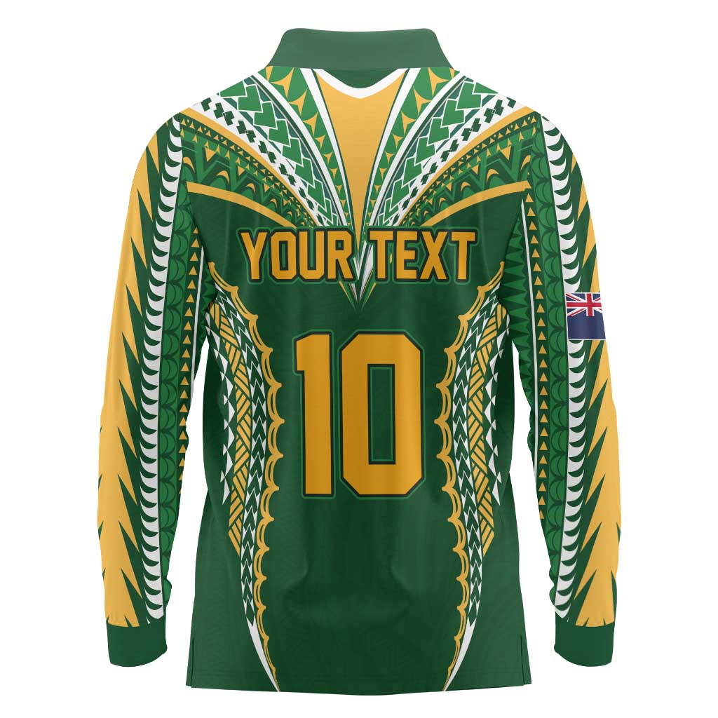 Custom Cook Islands Rugby League Long Sleeve Polo Shirt Tatau Tribal Pattern-Special Edition Green Color LT03 - Polynesian Pride