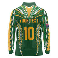 Custom Cook Islands Rugby League Long Sleeve Polo Shirt Tatau Tribal Pattern-Special Edition Green Color LT03 - Polynesian Pride