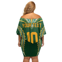 Custom Cook Islands Rugby League Off Shoulder Short Dress Tatau Tribal Pattern-Special Edition Green Color LT03 - Polynesian Pride