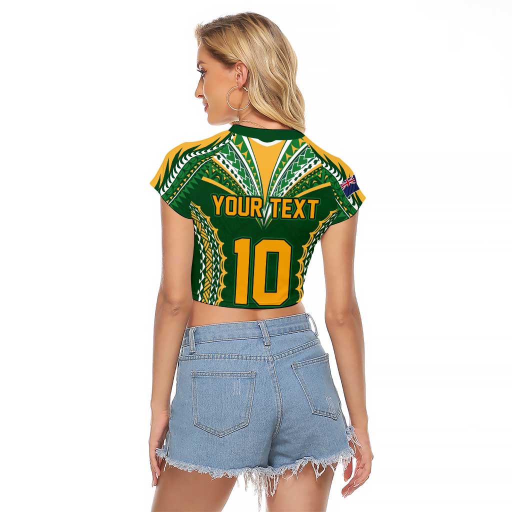 Custom Cook Islands Rugby League Raglan Cropped T Shirt Tatau Tribal Pattern-Special Edition Green Color LT03 - Polynesian Pride