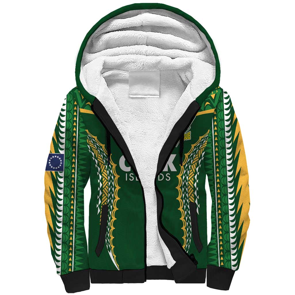 Custom Cook Islands Rugby League Sherpa Hoodie Tatau Tribal Pattern-Special Edition Green Color LT03 Unisex Green-Yellow - Polynesian Pride