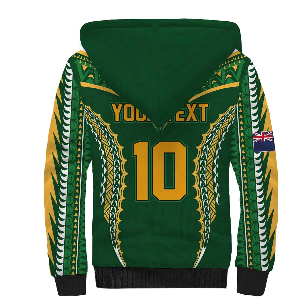 Custom Cook Islands Rugby League Sherpa Hoodie Tatau Tribal Pattern-Special Edition Green Color LT03 - Polynesian Pride