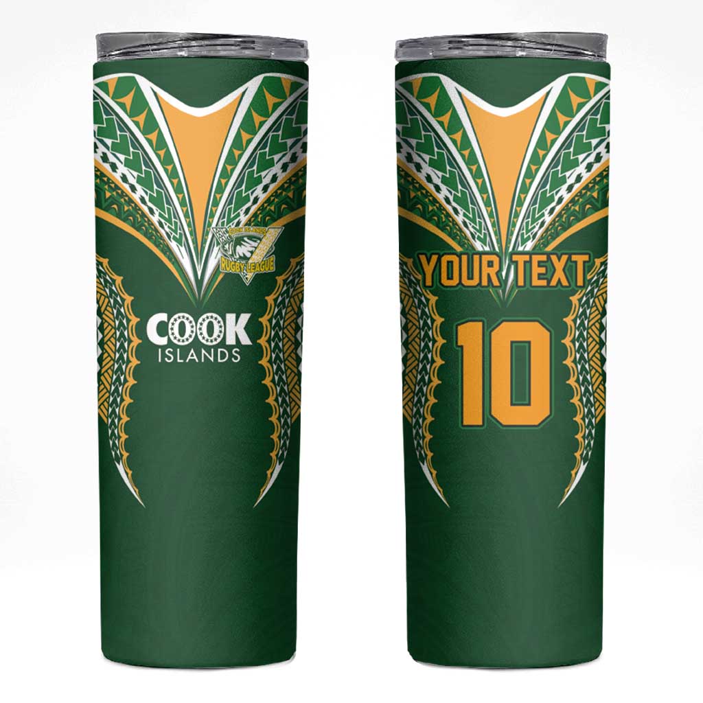 Custom Cook Island Rugby League 2025 Skinny Tumbler Tatau Tribal Pattern-Special Edition Green Color LT03 Green-Yellow - Polynesian Pride